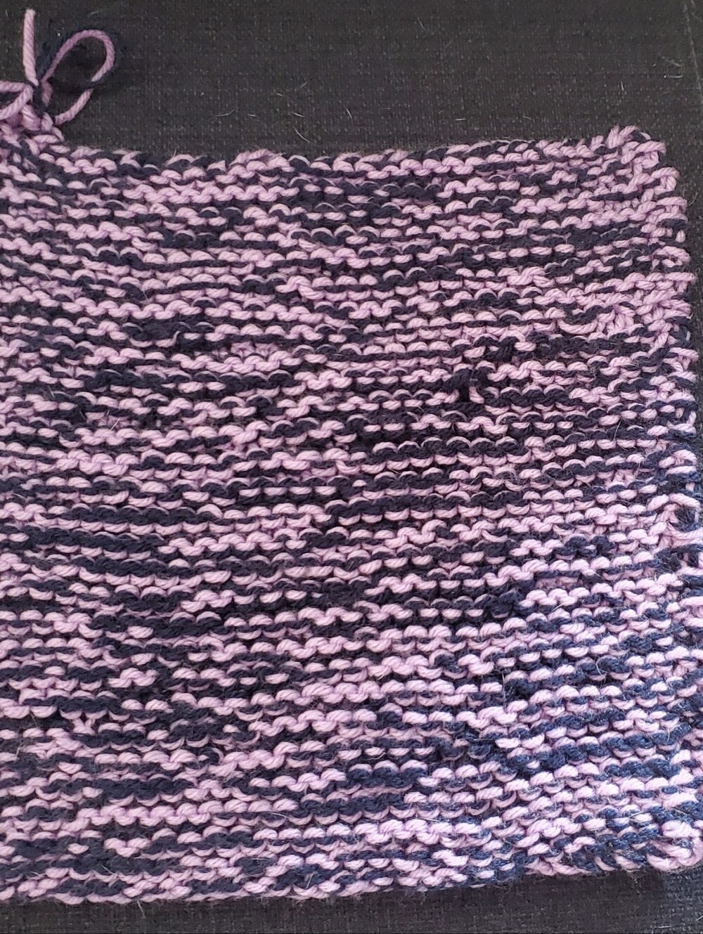 Blueberry Pie Handknit Lavender and Navy Striped Wash Cloth